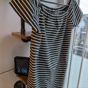 Madewell Striped Off-the-Shoulder Mini Dress - Black & White - Size Large